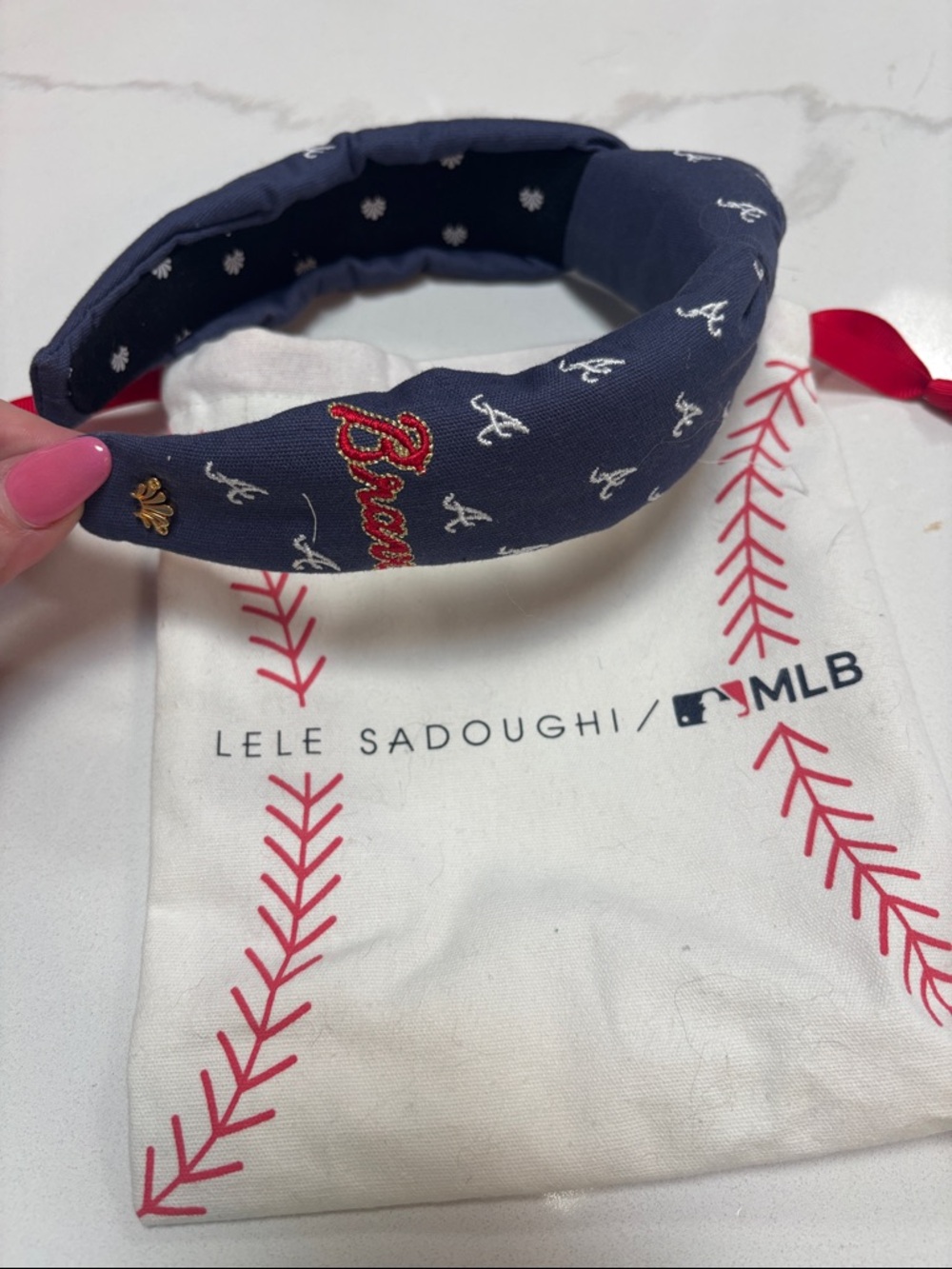 Lele Sadoughi Navy and Red 'Braves' Padded Headband